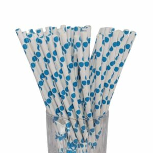 Luxentu Papier-Trinkhalme gepunktet 20 cm 100er Set blau