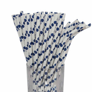 Luxentu Papier-Trinkhalme gepunktet mit Knick 20 cm 100er Set blau