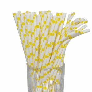 Luxentu Papier-Trinkhalme gepunktet mit Knick 20 cm 100er Set gelb