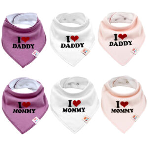 M.M.C. Lätzchen 6 PACK I Love Mommy Daddy Dreieckstücher Halstücher Mädchen Set