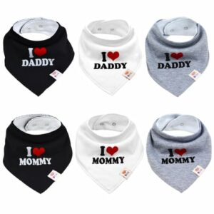 M.M.C. Lätzchen 6 PACK I Love Mommy Daddy Dreieckstücher Halstücher Unisex Set