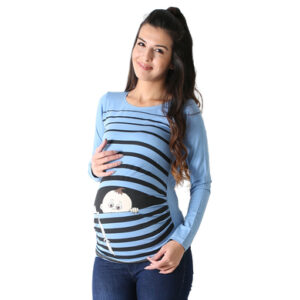 M.M.C. Umstandslangarmshirt Baby Flucht mit Motiv Babyblau