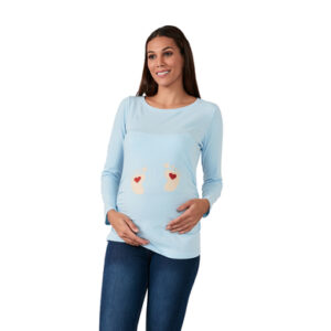 M.M.C. Umstandslangarmshirt Baby Füße mit Motiv Babyblau