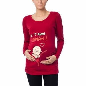 M.M.C. Umstandslangarmshirt Je t’aime maman mit Motiv Weinrot