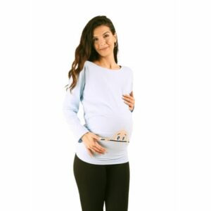 M.M.C. Umstandslangarmshirt Neugieriges Baby mit Motiv Babyblau