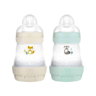 MAM Babyflasche Easy Start Anti Colic-Elements 160 ml 2 Stück Fuchs/Waschbär in beige/mint