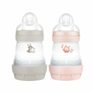 MAM Babyflasche Easy Start Anti Colic-Elements 160 ml 2 Stück Hase/Eule in grau/rosa