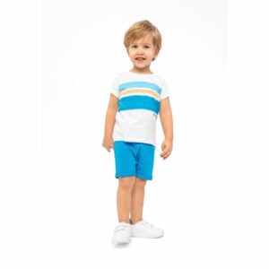 MINOTI T-Shirt und Shorts Set Blau/Weiß