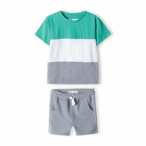 MINOTI T-Shirt und Shorts Set Grün/Weiß/Grau
