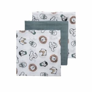 Meyco Mullwindeln 3er-Pack Animal/Stone Green 70 x 70 cm