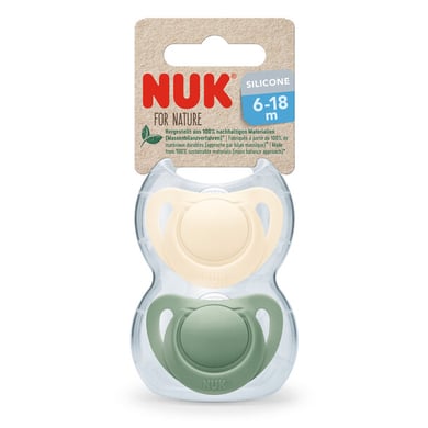 NUK Schnuller For Nature Silikon 6-18 Monate grün / creme 2er-Pack