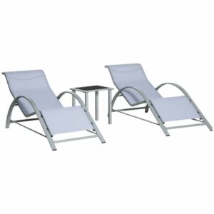 Outsunny 2er Set Gartenliegen mit Tisch grau