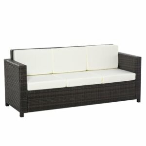 Outsunny 3 - Sitzer Rattansofa mit Kissen braun/weiß