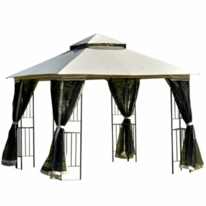 Outsunny Gartenpavillon mit Doppeldach beige