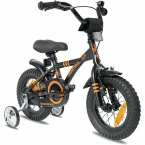 PROMETHEUS BICYCLES® Kinderfahrrad 12 in Schwarz Matt & Orange ab 3 Jahre mit Stützräder