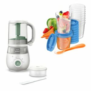 Philips Avent Babynahrungszubereiter 4-in-1 Dampfgarer und Mixer SCF885/01 in grün inkl. Aufbewahrungssystem für Babynahrung SCF721/20