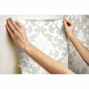 Room Mates PEEL & STICK Wallpaper - Damast Grau Mehrfarbig