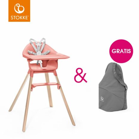 STOKKE® CLIKK™ Hochstuhl Sunny Coral + gratis Chair Travel Bag