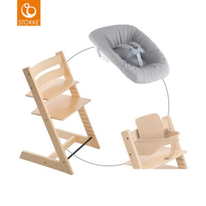 STOKKE® Mega Tripp Trapp® Set Hochstuhl Buche natur inkl. Newborn Set™ Grey und Baby Set natur