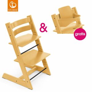 STOKKE® Tripp Trapp® Hochstuhl Buche Sunflower Yellow + gratis Baby Set Sunflower Yellow