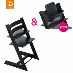 STOKKE® Tripp Trapp® Hochstuhl Buche schwarz + gratis Baby Set schwarz