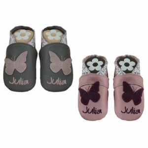 Schnullireich Anti-Rutsch Krabbelschuhe mit Namen Butterfly Grau