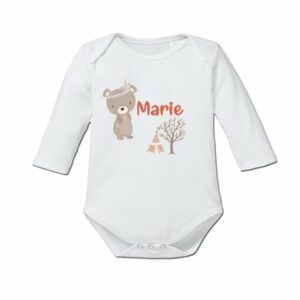 Schnullireich Baby Body (Langarm) mit Namen Kleiner Bär Weiß