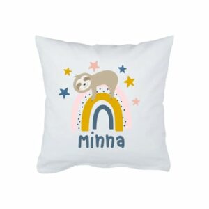 Schnullireich Babykissen mit Namen Rainbow Faultier Weiß