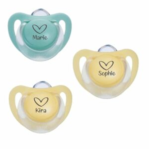 Schnullireich Schnuller mit Namen / Namensschnuller NUK Starlight Herz – 2er Set (Mädchen) Blau