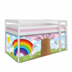 TICAA Hochbett Einhorn Rainbow Kiefer weiß Weiß