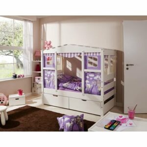 TiCAA Hausbett Mini mit 2 Schubladen Prinzessin Lila