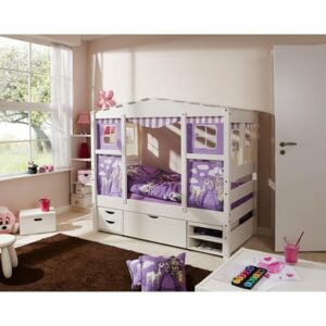 TiCAA Hausbett Mini mit 3 Schubladen Prinzessin Lila