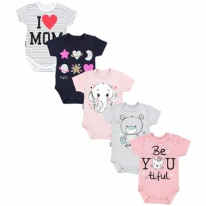 TupTam Baby Kurzarm Body mit Aufdruck Spruch 5er Pack rosa/grau