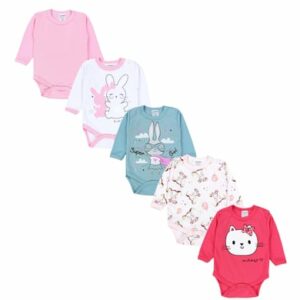 TupTam Mädchen Baby Body Langarm Unifarben 5er Pack rosa/blau