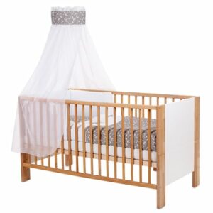 babybay® Kinderbetthimmel Piqué mit Band für Applikation Stern taupe Sterne weiß