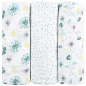 emma & noah Mullwindeln 3er Set Blumen Mint 70 x 70 cm