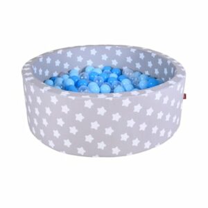 knorr toys® Bällebad soft - Grey white stars - 300 balls soft blue/blue/transparent grau