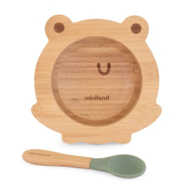 miniland Geschirrset aus Schale und Holzlöffel wooden bowl frog