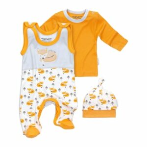 Baby Sweets 3tlg Set Strampler + Shirt + Mütze Little Fox weiß grau orange