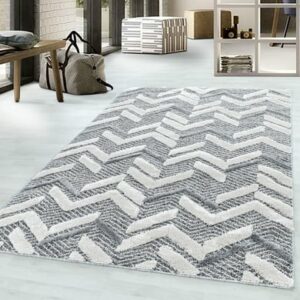 Giancasa Designteppich Zickzackmuster Wohnzimmer Flachflorteppich 3D 4705 grey