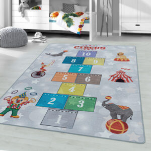 Giancasa Spielteppich Kinderteppich Kinderzimmer Kurzflorteppich Circus 2909 grey