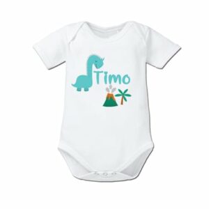 Schnullireich Baby Body (Kurzarm) mit Namen Kleiner Dino Weiß