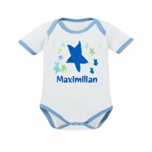 Schnullireich Baby Body (Kurzarm) mit Namen Blauer Stern (Sporty) Weiß