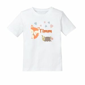 Schnullireich Kinder T-Shirt mit Namen (Kurzarm) Kleiner Fuchs Weiß