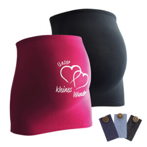 mamaband Bauchband 2er-Pack Unser kleines Wunder + 3er Pack Hosenerweiterung schwarz/magenta