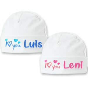 Schnullireich Babymützen mit Namen I Love You Weiß