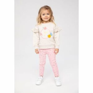 MINOTI Sweatshirt und Leggings Set Beige Meliert/Hellrosa