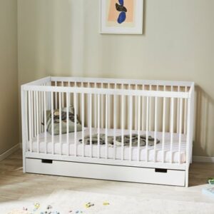 Kids Collective Babybett Gitterbett 60x120 / 70x140 höhenverstellbar & herausnehmbare Sprossen weiß mit Schublade