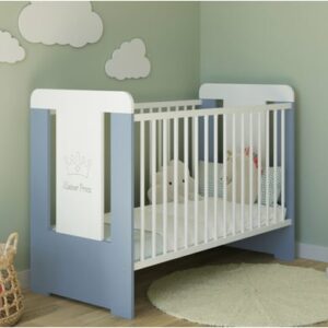 Kids Collective Babybett Gitterbett 60x120 höhenverstellbar/herausnehmbare Sprossen weiß/blau