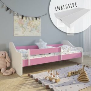 Kids Collective Kinderbett 80x160 / 80x180 cm mit Rausfallschutz & Lattenrost pink mit Matratze